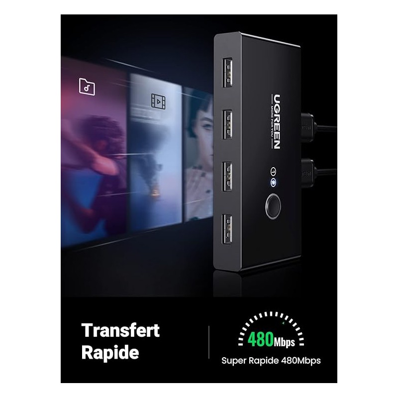 Ugreen - boîtier de commutation HUB commutateur 4x USB 2.0 Répartiteur USB pour
