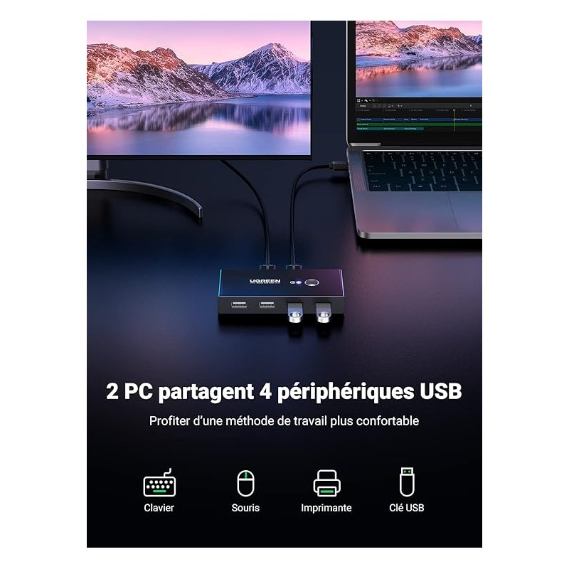 Ugreen - boîtier de commutation HUB commutateur 4x USB 2.0 Répartiteur USB pour