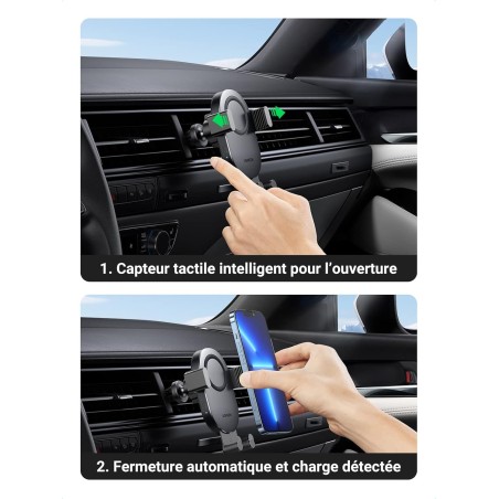 Ugreen - Car Qi Chargeur Sans Fil 15W Support de Téléphone de Voiture sur Grille