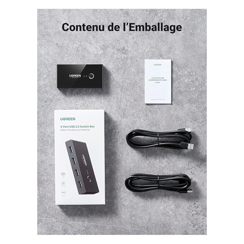 Ugreen - boîtier de commutation HUB commutateur 4x USB 2.0 Répartiteur USB pour