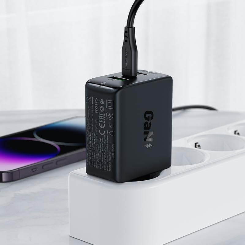 Acefast - Chargeur rapide  GaN (2xUSB-C / USB-A) PPS / / QC4+ 65W noir (A41)