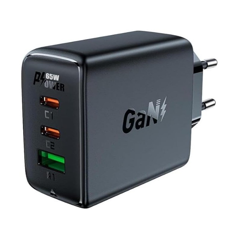 Acefast - Chargeur rapide  GaN (2xUSB-C / USB-A) PPS / / QC4+ 65W noir (A41)