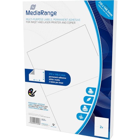 MEDIARANGE LABELS 210X148,5MM WHITE MRINK141 100PCS UNIVERSAL PERM ADHESIVE