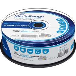 MediaRange BD-R 25 Go, vitesse 6x, imprimable sur toute la surface par jet d'enc