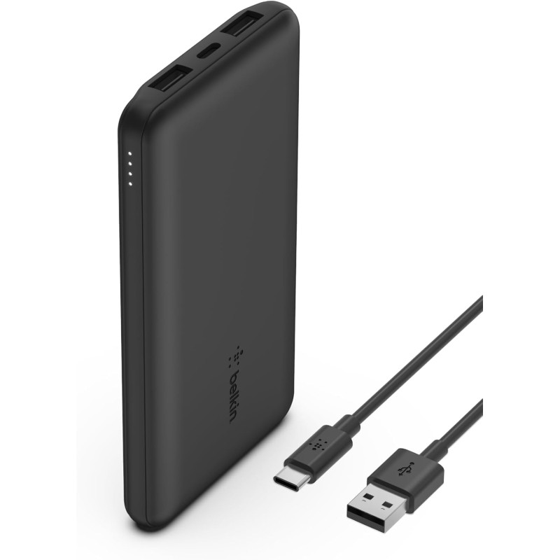 Belkin - Batterie externe 3 ports 10K avec câble USB-A vers USB-C noir