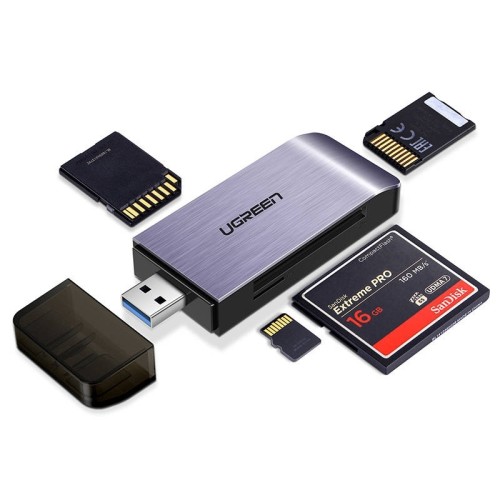 Adaptateur USB UGREEN 4 en 1 lecteur de cartes SD + microSD (argent)