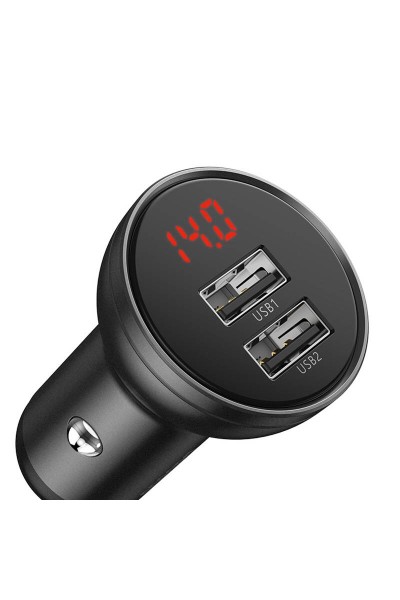 Affichage numérique Chargeur de voiture double USB 4,8 A 24 W Gris