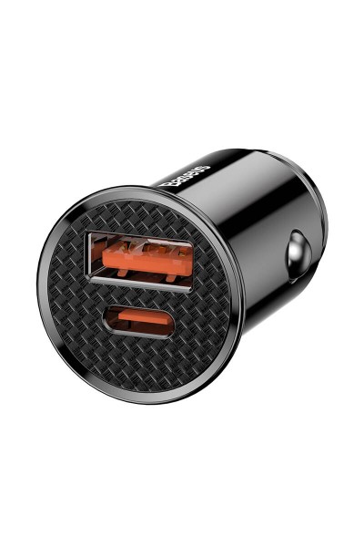 Chargeur de voiture circulaire en plastique A + C 30 W PPS Noir