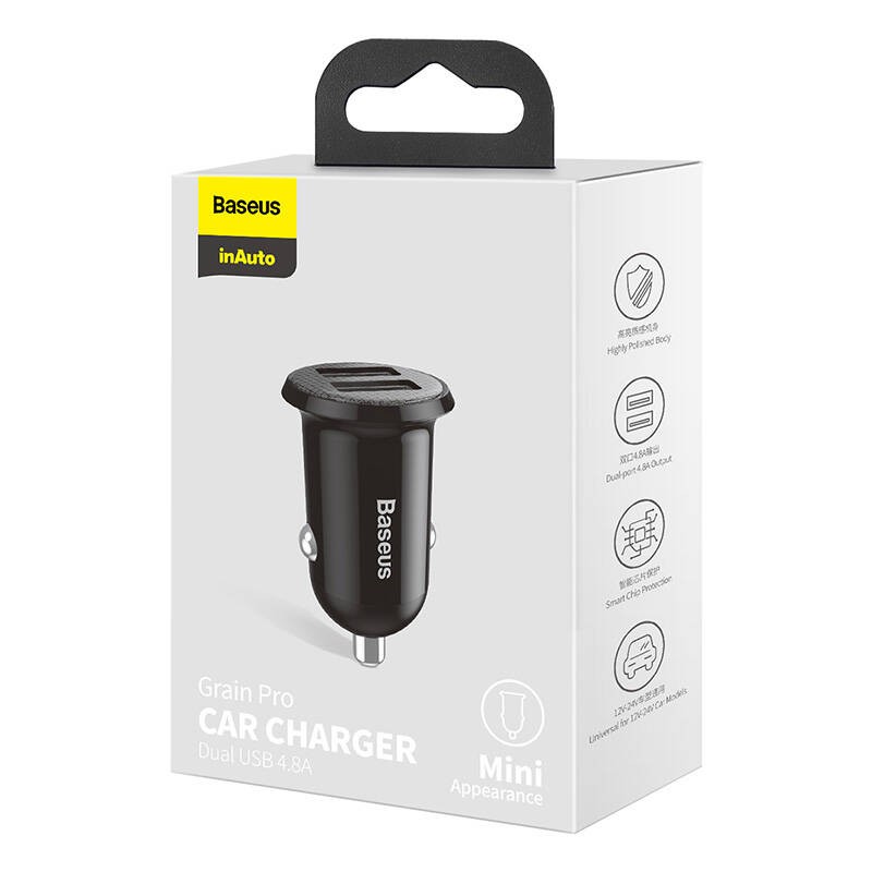 Baseus - Chargeur de voiture Grain Pro (double USB 4,8 A) Noir