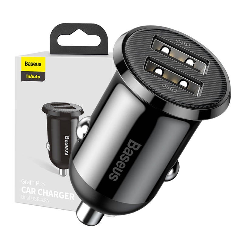 Baseus - Chargeur de voiture Grain Pro (double USB 4,8 A) Noir