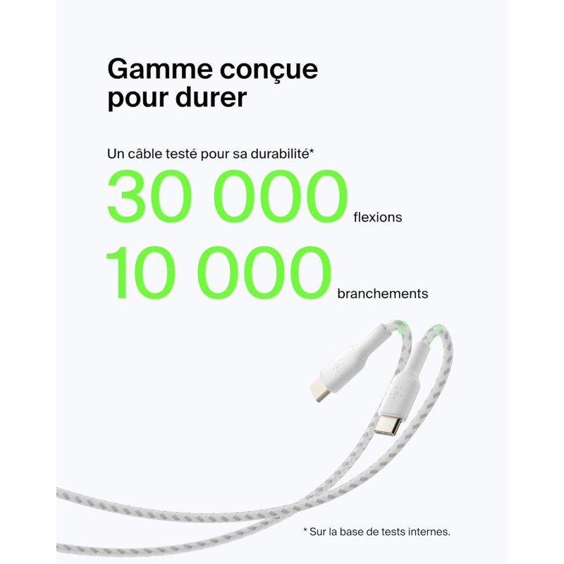 Belkin - Câble tressé USBA USBC 0.15m blan