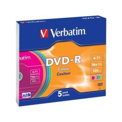 Pack de 5 DVD-R 4.7GB Verbatim 16x Couleur Slim Case 43557