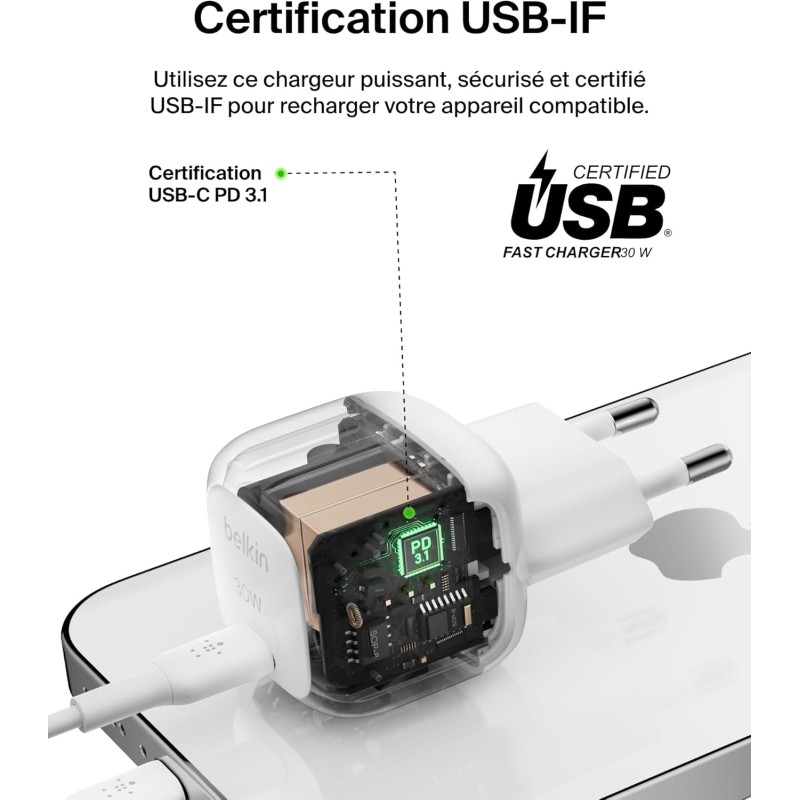 BELKIN Chargeur Secteur USB-C 30W + Cable USB-C
