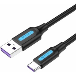 Câble USB 2.0 A mâle vers C mâle 5A, 2 m, noir, PVC