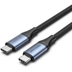 Câble USB 4.0 C mâle vers C mâle 5A, tressé en coton, 1 m, gris, aluminium Type