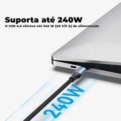 Câble USB 4.0 C mâle vers C mâle 5A, tressé en coton, 1 m, gris, aluminium Type