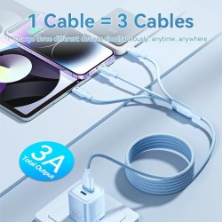 Câble USB 2.0 A mâle vers USB-C 3-en-1, Lightning et Micro-B mâle 3A, 1,5 m, bla