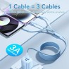 Câble USB 2.0 A mâle vers USB-C 3-en-1, Lightning et Micro-B mâle 3A, 1,5 m, bla